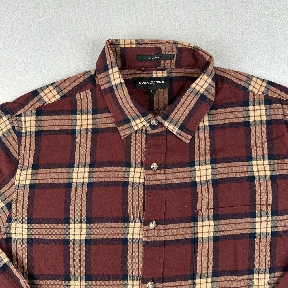 Banana Republic Shirt Shirt Plaid Untucked Fit Mens Large Long Sleeve Button Up